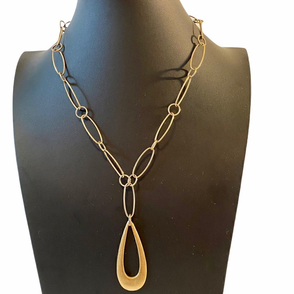 Axcess Large Gold Toned Teardrop Pendant on unique chain.